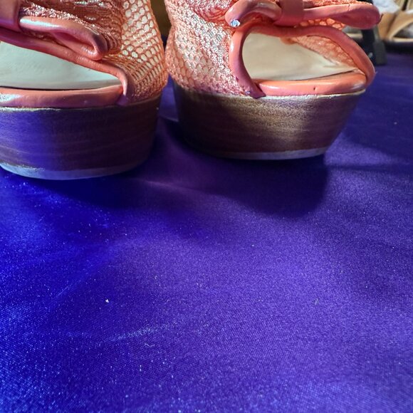 📌Michael  Fishnet Slingback 5.5" High Hell Sandals with Platform an Bow 9.5 M - Picture 3 of 16